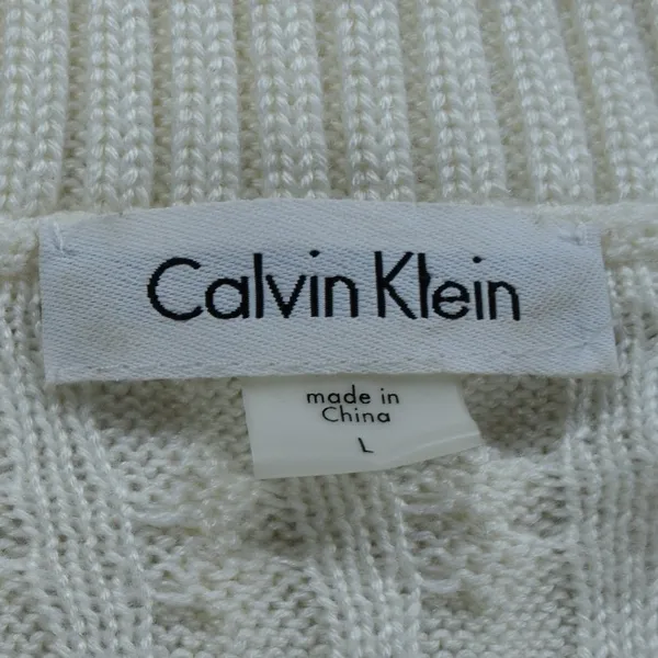 Calvin Klein Womens Cream Cable Knit Shawl Collar Toggle Sweater Dress Large - Image 5