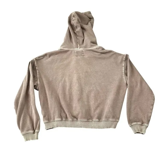 American‎ Eagle Cropped Zip Up Hoodie Sweatshirt Womens Small Brown Mineral Wash - Image 8