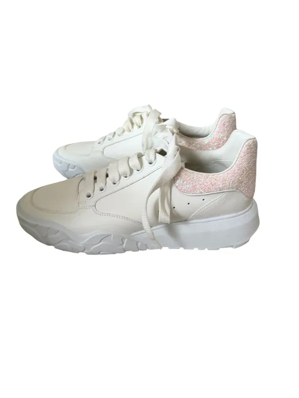 ALEXANDER MCQUEEN Women's White Pink Glitter Court Trainer Sneakers Sz 41/ US 11 - Image 2