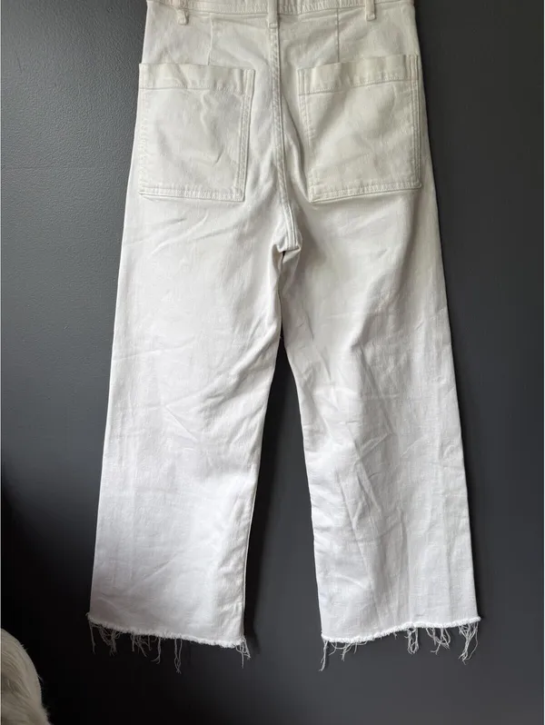Zara The Marine Straight White Cropped Raw Hem Jeans Size EUR 34 / US 2 - Image 11