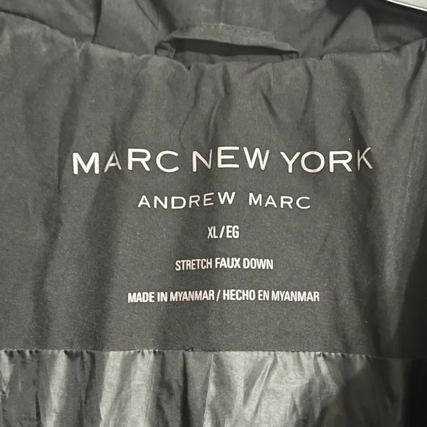 Marc‎ New York by Andrew Marc Size XL Faux Down Puffer Jacket Black Full Zip - Image 3