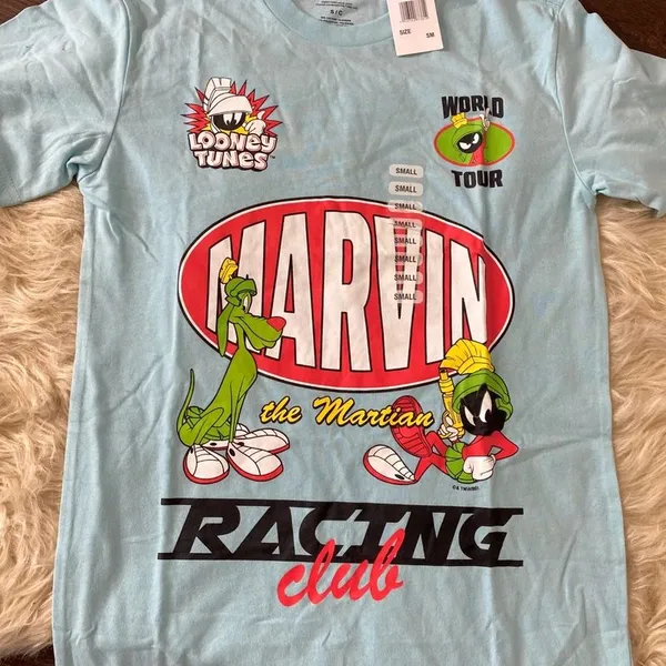 NWT light blue Looney Tunes graphic tee Marvin the Martian "Racing Club" - Image 2