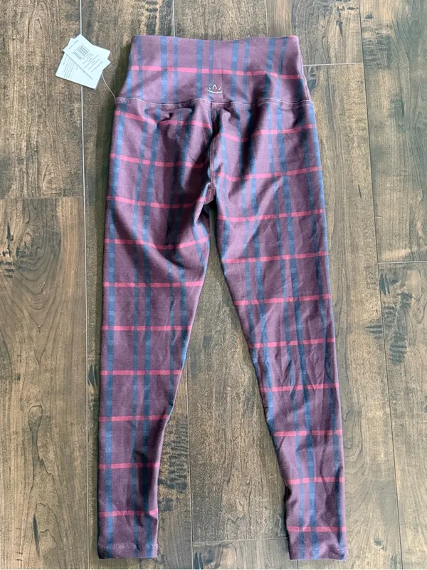 NWT Beyond Yoga Dark Red Plaid Leggings - Image 3