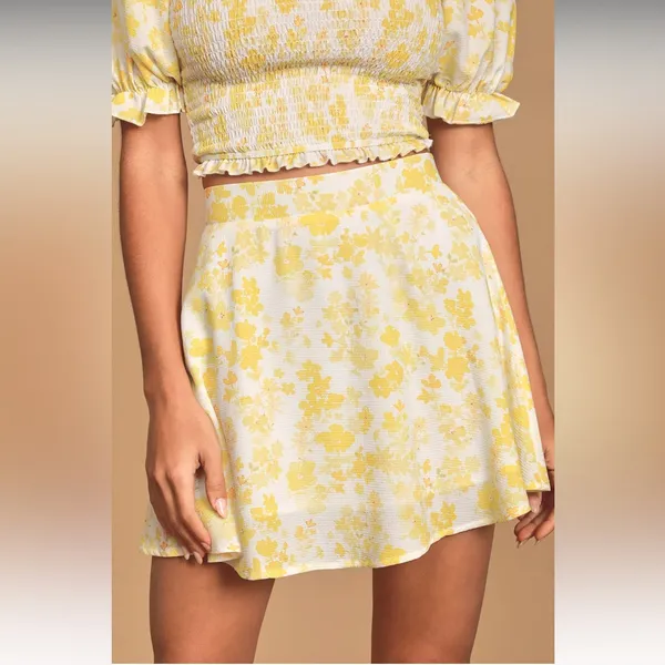 Anthropologie Charlie Holiday Lola Lemonade Floral Skater Skirt/smock crop set - Image 3