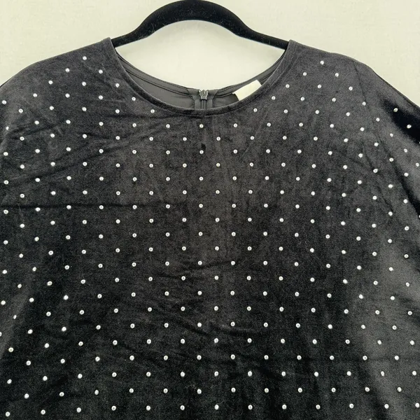 H&M Velvet Rhinestone Dress Women’s XXL Black Short Sleeve Mini Holiday Party - Image 3
