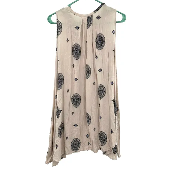 Free People‎ Size Small Tunic Tan Medallion Sleeveless V Neck Drape Sheath Loose - Image 2