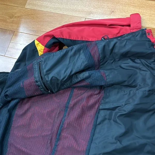 L.L. Bean Rain Jacket Womens Red Black Colorblock‎ Hooded Mesh Lined Large - Image 6