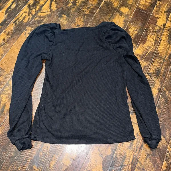 Z Supply black minimalist ribbed scoop neck puff sleeve L top - Image 3