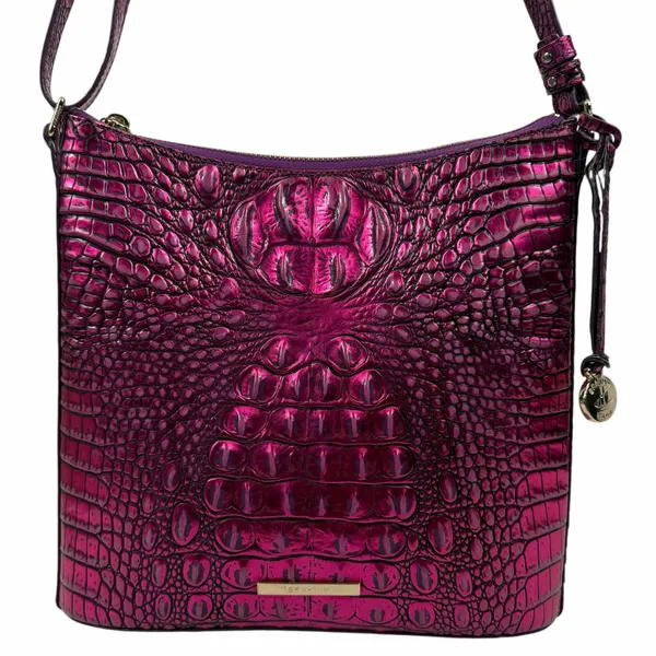 Brahmin Katie Crossbody Bag Metallic Pink Leather Crocodile - Image 4