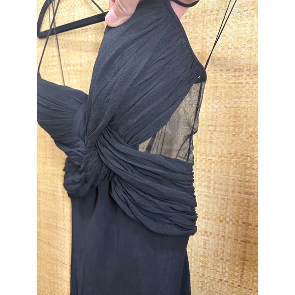 Cache Vintage Black 100% Silk Maxi Gown Mesh Panels Sweetheart Dress Size 4 - Image 3
