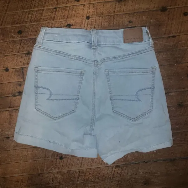 American Eagle light wash curvy hi-rise size 2 Daisy Duke shortie shorts - Image 3
