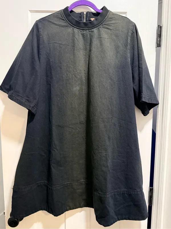 Free People Harlow Mini Dress Washed Black Oversized Denim Tee Dress Large NWOT - Image 3