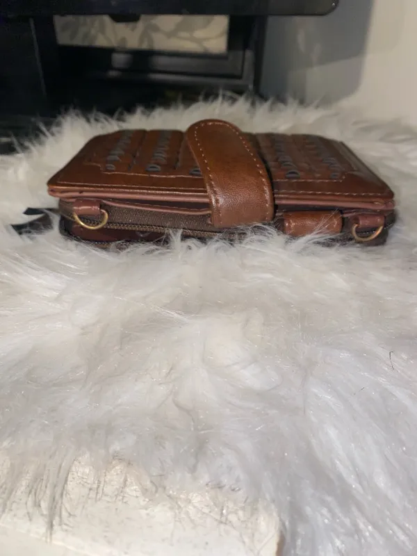 Brown Woven Leather Wallet with Tassel Accent - Image 6