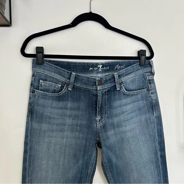 7 for All Mankind Rhinestone Pocket Bootcut Denim‎ Blue Jean Size 29 - Image 3