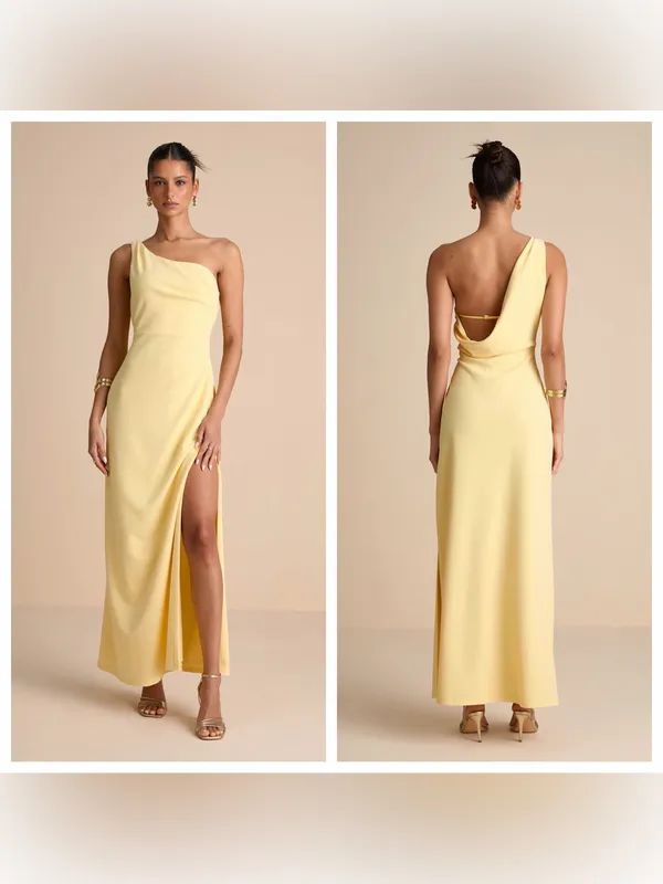 Lulu's Maevyn Light Yellow Cowl Back Column Maxi Dress - Image 2