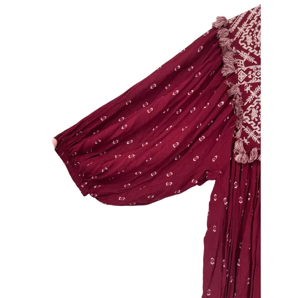 NWT Zara‎ Boho Embroidered Tassel Mini Dress XS Wine Red Peasant - Image 5