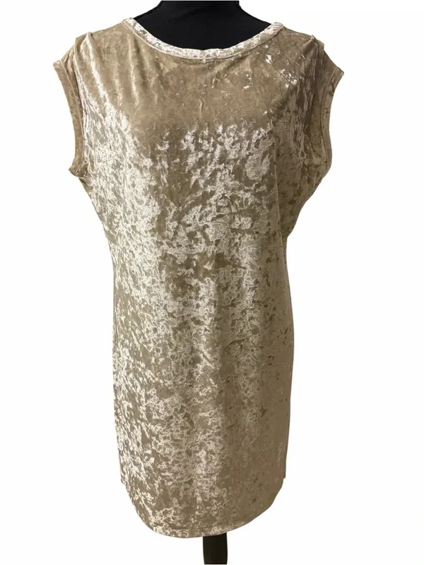 Knot Sisters Crushed Velvety Texture Champagne/Beige Shift lightweight Dress(S) - Image 4