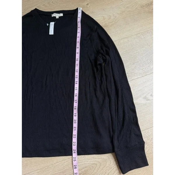 NWT MADEWELL Ribbed Crewneck Long-Sleeve TEE TOP Stretch Black Casual SIZE XL - Image 4