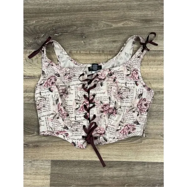 Thorn & Fable Rosy Romantic Literature Corset Crop Tank Top Women’s Large - Image 3