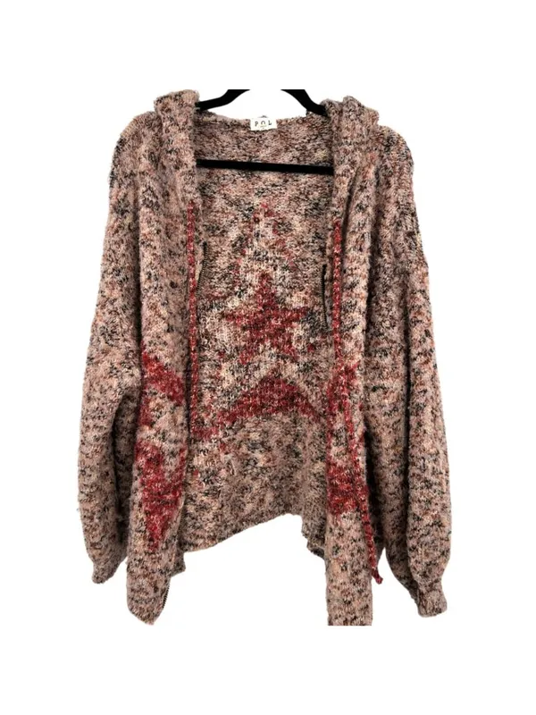 POL Red Star Pink Hooded Knit Cardigan Size Large Cozy Celestial Alt-Boho - Image 5