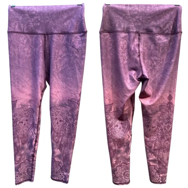 Evolution And Creation Elephant Mandala Floral Whimsical Purple Leggings Size M - Image 3