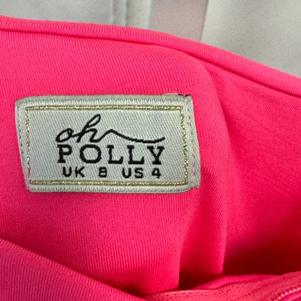 Oh Polly Neon Pink Ruched Bodycon Mini Dress Square Neck Spaghetti Strap US 4 - Image 7