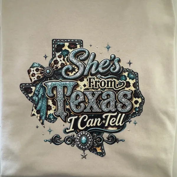 3136 | NWOT She's From Texas I Can Tell Custom DTF Graphic Tee Western Cowgirl - Image 2