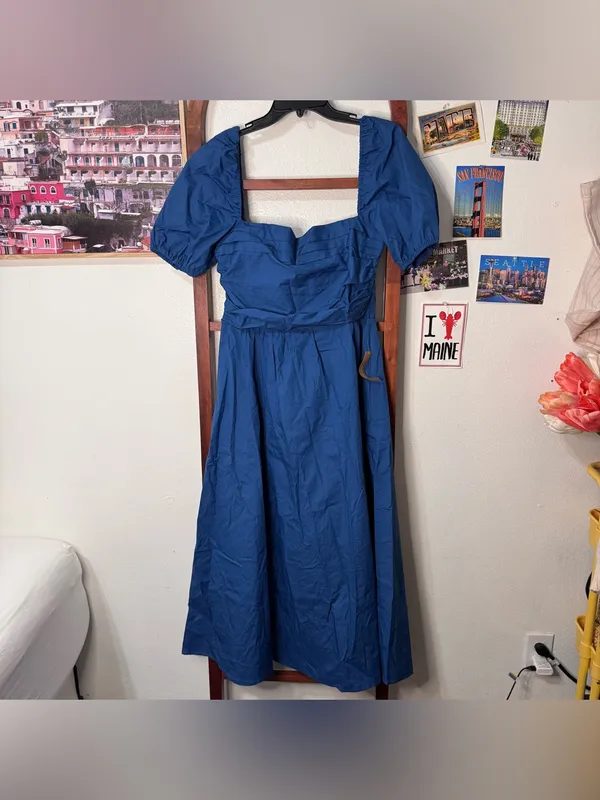 O.P.T. NEW River Blue Midi Dress Puff Sleeve OPT - Image 2