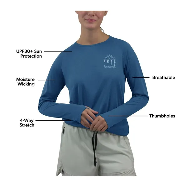 Reel Life Womens UV T-Shirt Size L Navy UPF Sun Protection Thumbholes Fishing - Image 5