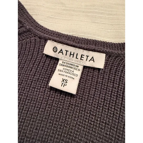 Athleta Womens XS‎ Purple Merino Wool Blend Ribbed V-Neck Raglan Sweater Plum - Image 2