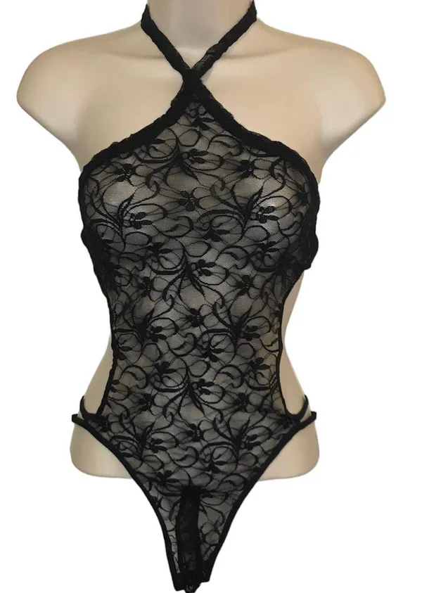 Black Halter neck backless strappy Teddy Lingerie. New. Size Medium - Image 4