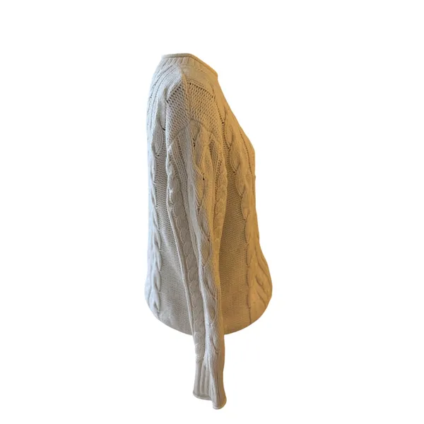 Banana Republic Snow Day Cable Knit Sweater Small Oversized Cream Cotton Wool - Image 5