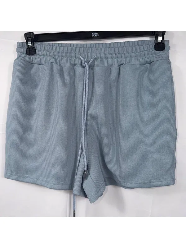 SHEIN Women’s Ribbed Lounge Set Blue Gray Crop Tank & Shorts Size Large - Image 2