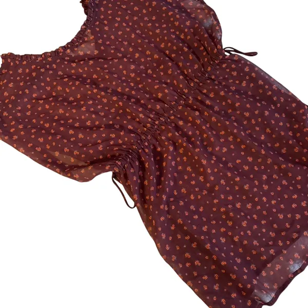 Brown floral Gauze Baby Doll Shirt - Image 4