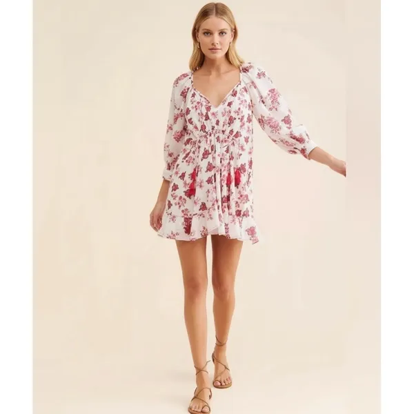 Free People Womens Dress Sz M Pink Camella Mini Floral Cottagecore‎ Prairie Boho - Image 3
