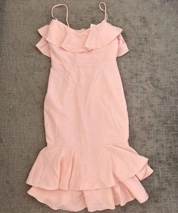 Likely 499  revolve pink ruffle midi dress - Image 4