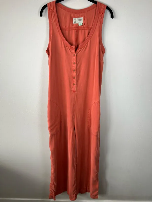 Anthropologie Saturday Sunday Ilene Button Front Jumpsuit Orange Pockets Fall Sm - Image 2