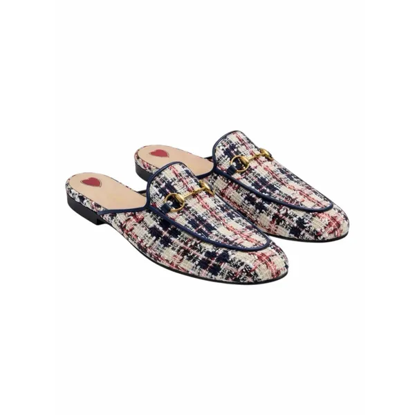 Gucci Princetown Tweed Mules Horsebit Gardenia Ink Blue Size 36.5 - Image 3