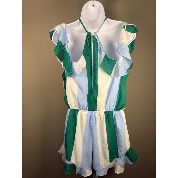 Peach Love California Striped Romper L‎ NWT Ruffle Shoulder Coastal Summer - Image 4