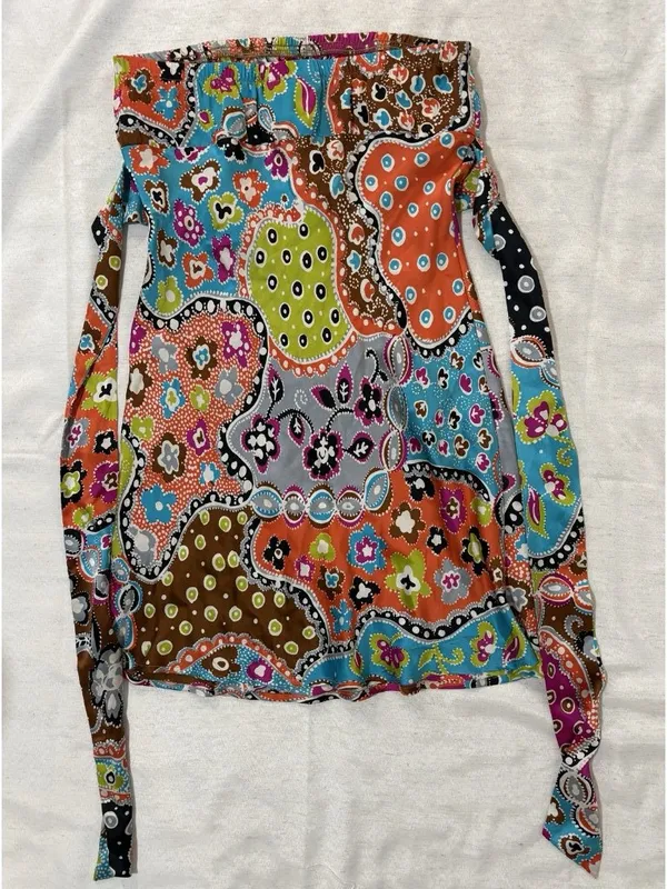 Alice & Trixie M Silk Mini Dress Strapless Babydoll Patchwork Empire Waistline - Image 2