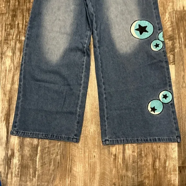 Stylish Blue Embroidered Women's Jeans Size Large - Image 8