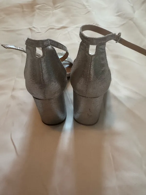 Kelly & Katie Metallic Silver Ankle-Strap Block Heels - Image 3