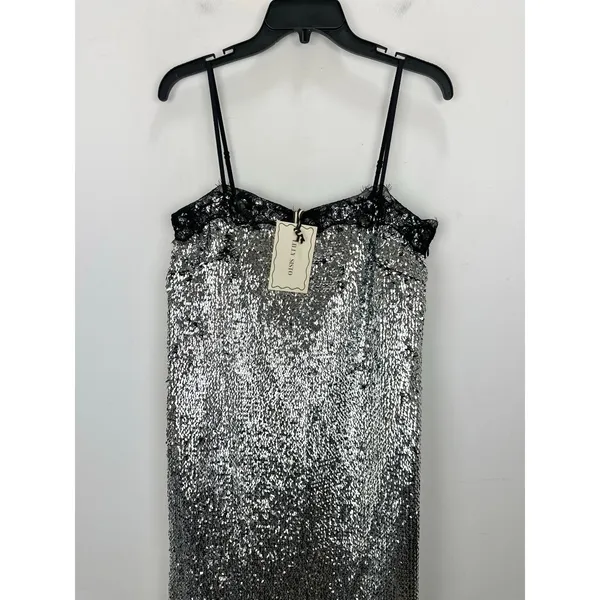 Gianni Bini Lilly Sisto Allegra Sequin Slip Midi Dress Silver Lace Trim US 6 NWT - Image 12