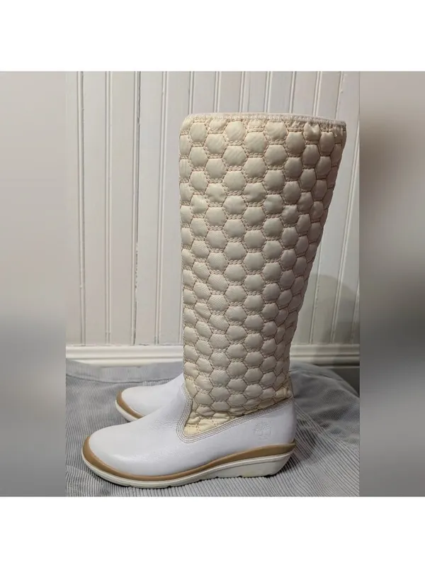 Timberland Kickadillaquilt Size 6 Boots White Leather 14In Vintage - Image 7