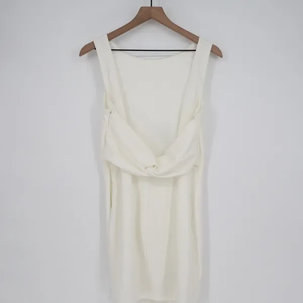 Lulus Sheath Dress Women Large White Stretch Pleated Cut Out Round Neck Side Zip - Image 4
