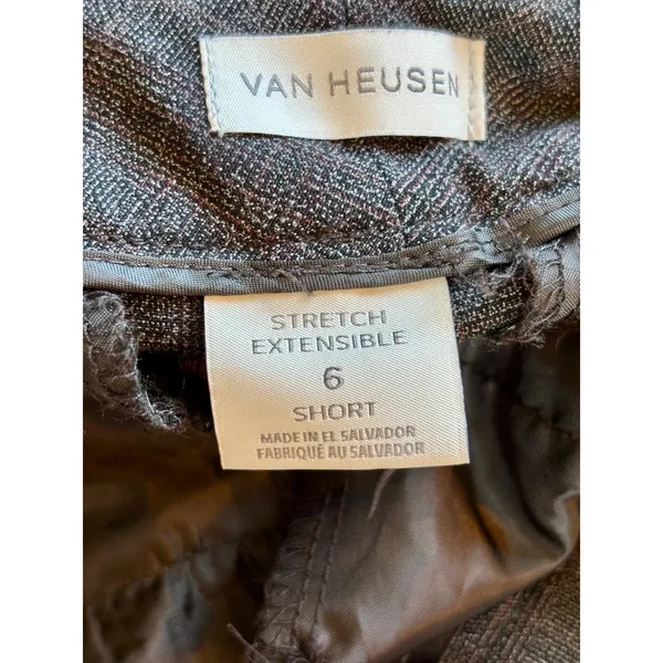 Van Heusen Women Gray Glen Plaid Bootcut Dress Pants Size 6 Short Stretch Office - Image 3