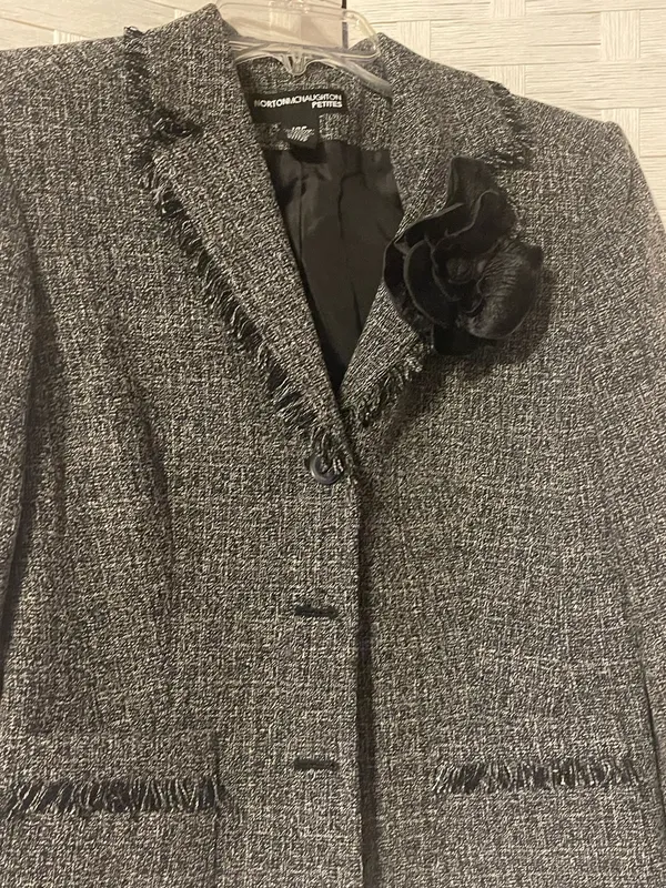 Norton McNaughton Women's Tweed Fringe Blazer Black White Sz 10P - Image 3