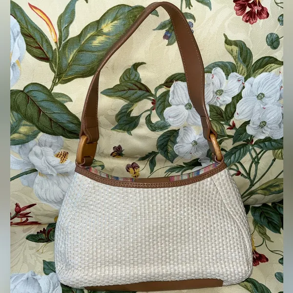 Fossil Woven Look Leather Trim Shoulder Bag Purse - Image 2