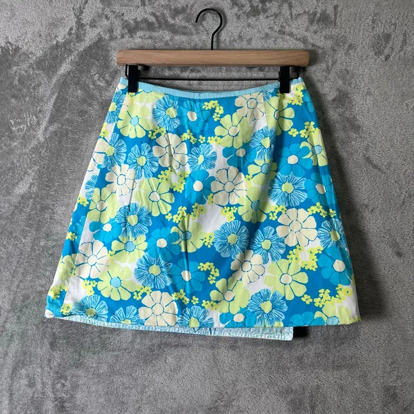 Vintage Lilly Pulitzer Reversible Floral Fish A-Line Mini‎ Skirt Blue Green 2 - Image 6