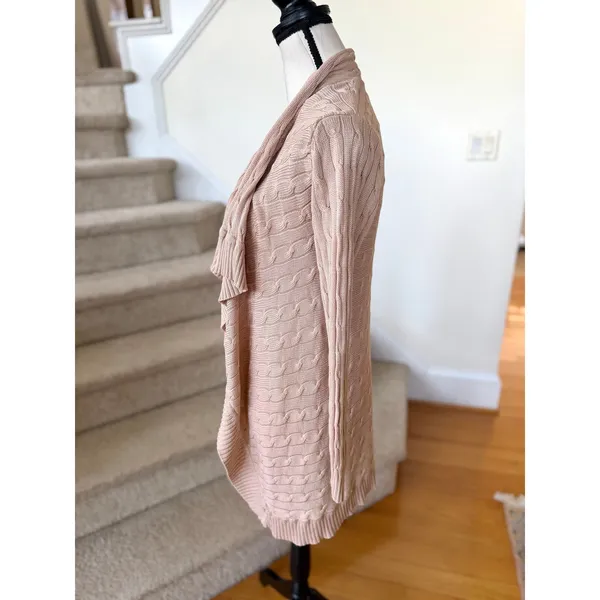Ralph Lauren Black Label Silk Tan Cableknit Water Fall Cardigan - Image 2